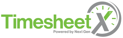 TimesheetX Logo. Text of TimesheetX Powered by NextGen.